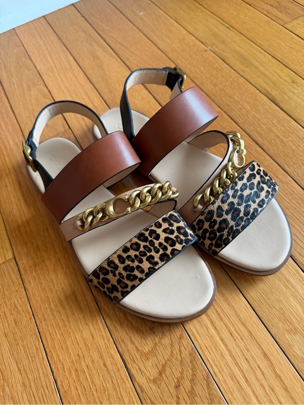 Coach Heather Leopard Print Calf Hair Leather Sandals G4777